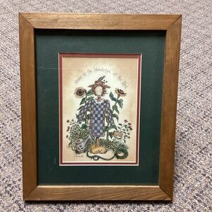 Framed Scarecrow Country Primitive Artwork “Grown In The Knowledge of The Lord”